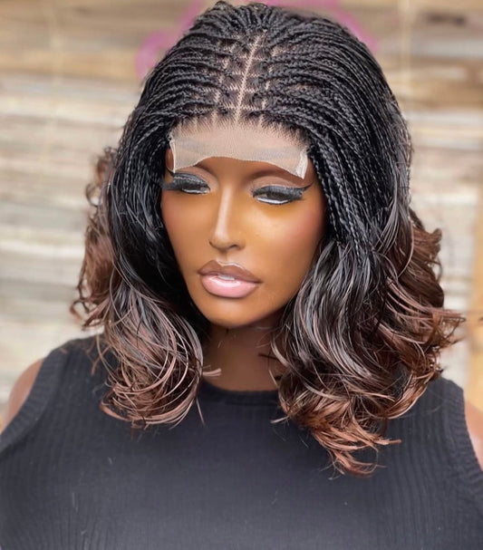 “Mocha Waves” 4x4 French Curl Braided Wig