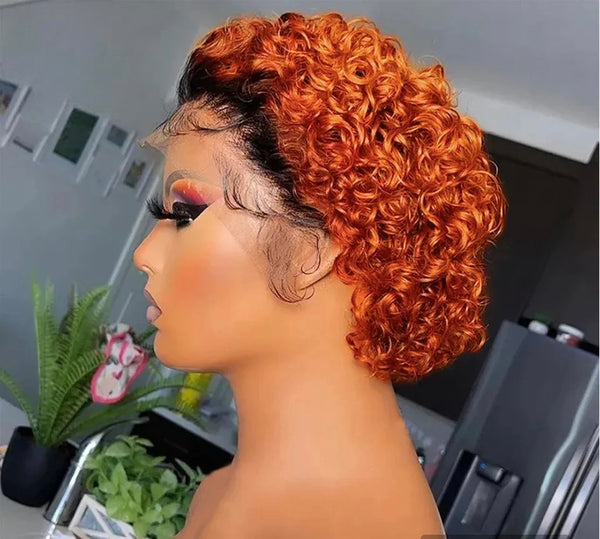 Pixie cut 13x1 frontal orange wig